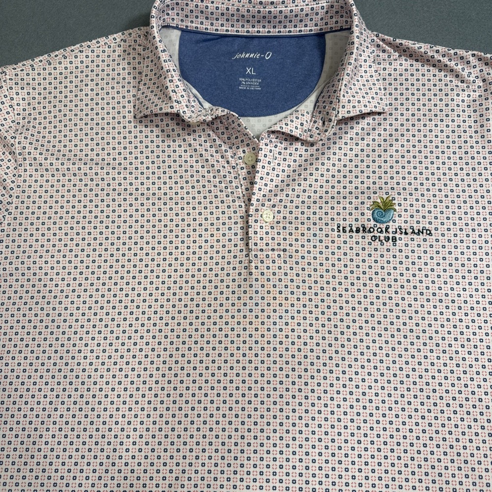 SHIRT GOLF POLO johnnie-O Navy PINK Geometric Print Performance Stretch  MENS XL